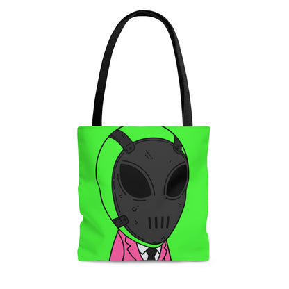 Green Alien Black Space UFO Mask Pink Suit Visitor AOP Tote Bag