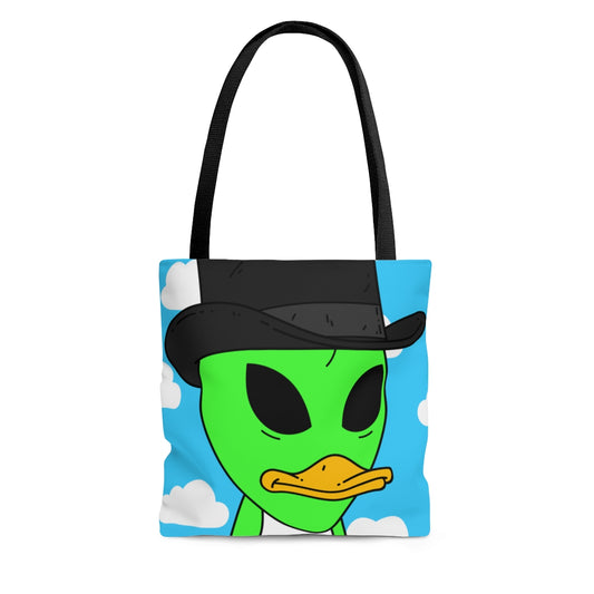 The Visitors Green Alien Duck Black Top Hat AOP Tote Bag