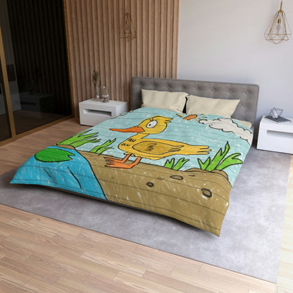 Yellow Duck Bird Pond Microfiber Duvet Cover