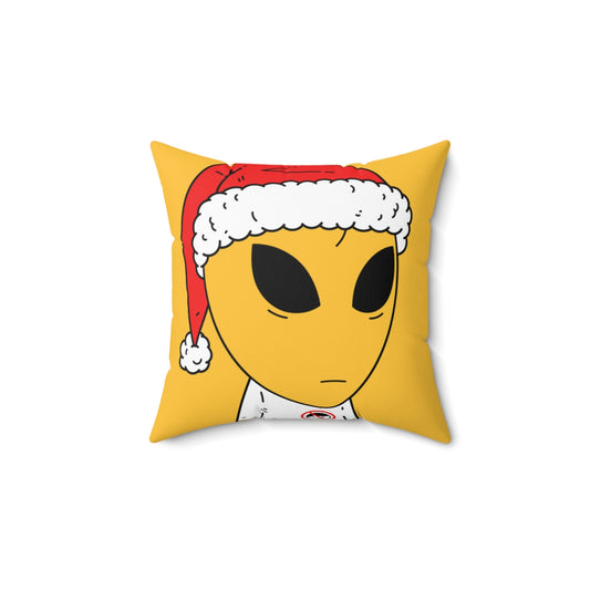 Almohada cuadrada de poliéster hilado de temporada navideña con personaje espacial de Papá Noel extraterrestre