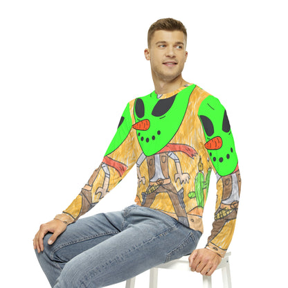 Cowboy Pistol Gun Draw Alien Veggie Visi Vegetal Visitante Camisa AOP de manga larga para hombre 