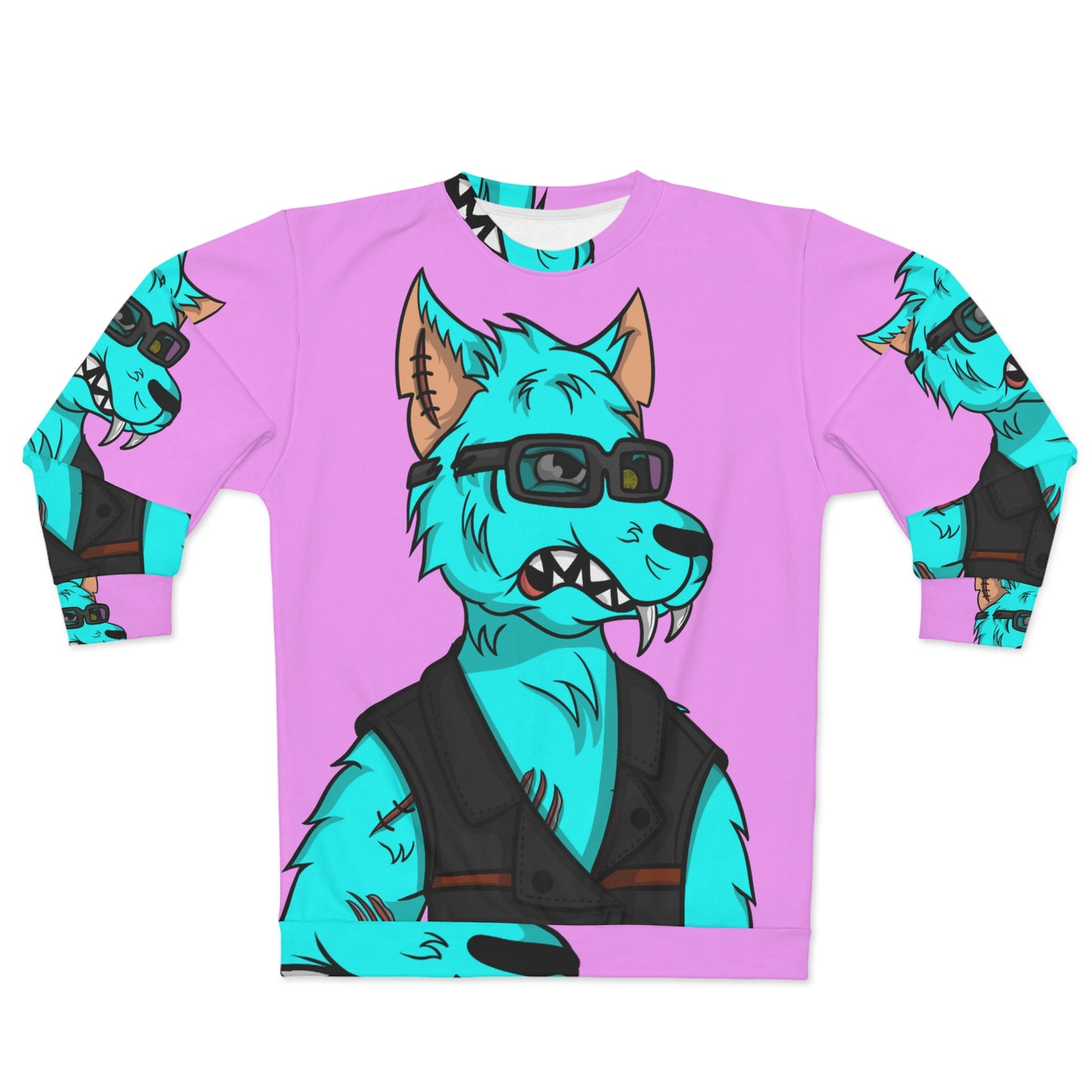 Aqua Blue Fur Animal Dog Wolf AOP Unisex Sweatshirt