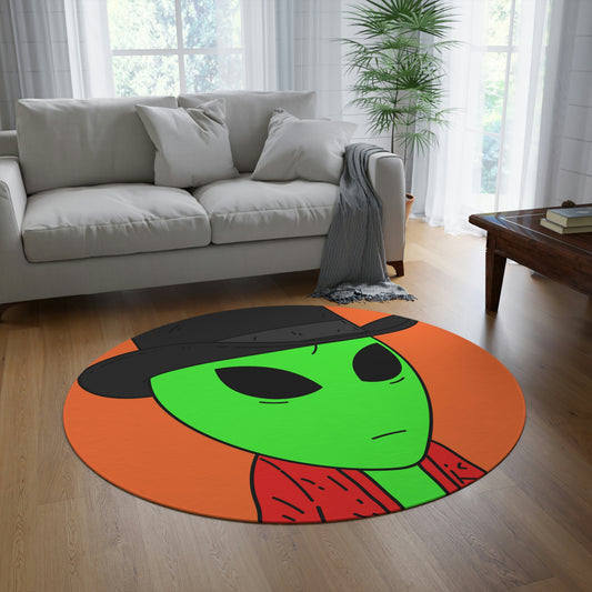 Red Robe Alien Black Top Hat Green Visitor Round Rug - Visitor751