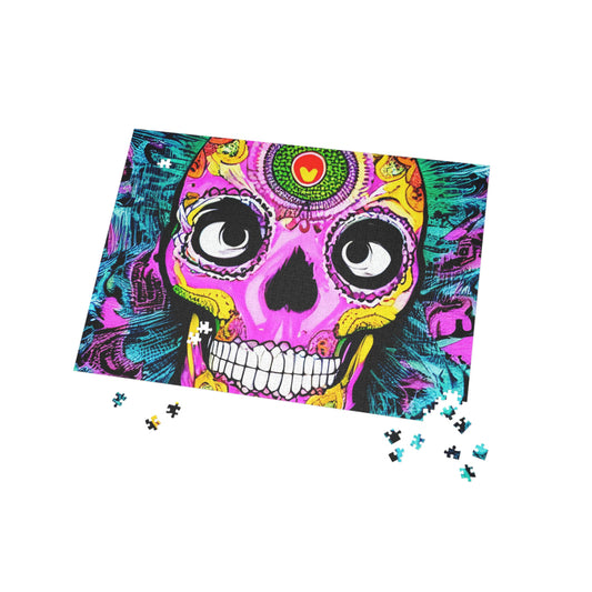 Trippy psychedelic Skull Skeleton Head Face Puzzle (96, 252, 500, 1000-Piece)