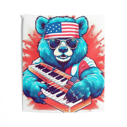 Keys of Patriotism: Piano Player Patriotic Bear's 4th of July Musical Celebration Indoor Wall Tapestries