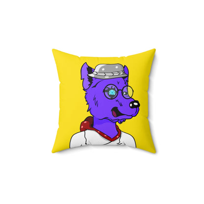 Cyborg Wolf Round Frame Glasses Fedora Hat White Sweatshirt Hoodie Purple Fur Spun Polyester Square Pillow