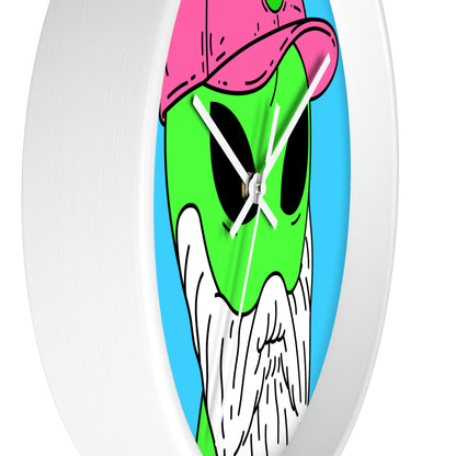 Beard Visitor Pink Hat Alien Cartoon Comic Wall clock