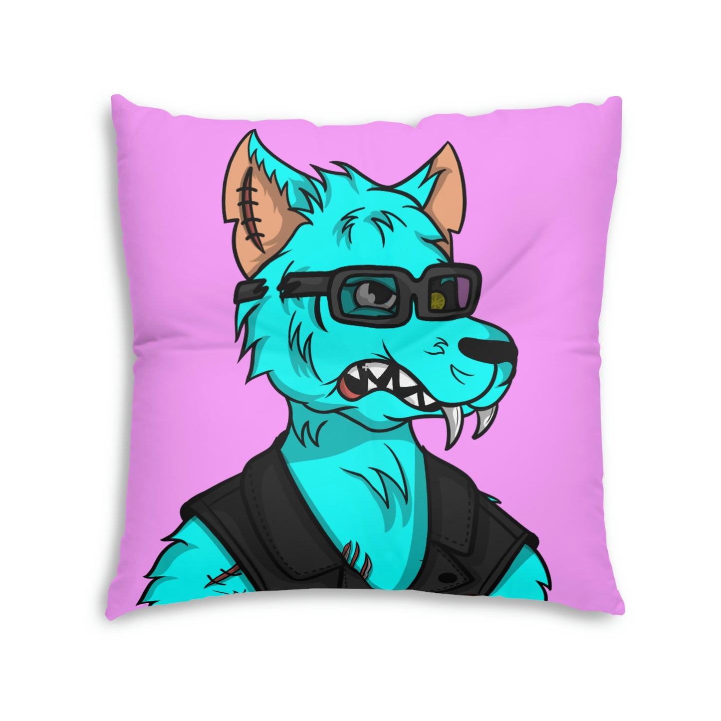 Wolve Aqua Water Blue Wolf Cyborg Tufted Floor Pillow, Square