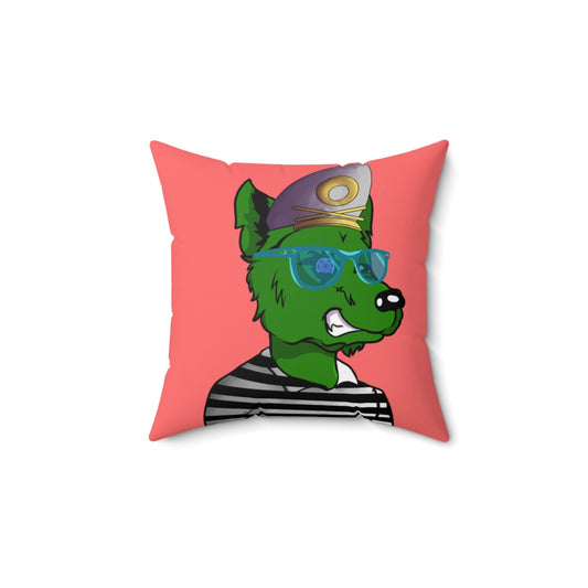 Cyborg Wolf Green Fur Striped Shirt Gold Sailor Hat Blue Glasses Spun Polyester Square Pillow