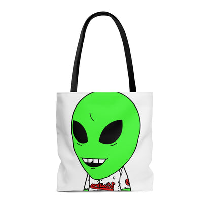 Visi Jersey Chipped Tooth Large Smile Face Green Alien Visitor AOP Tote Bag