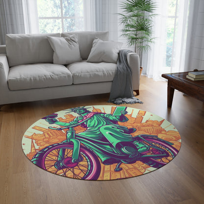 Statue of Liberty Cyclist Bike Rider American Graphic Round Rug