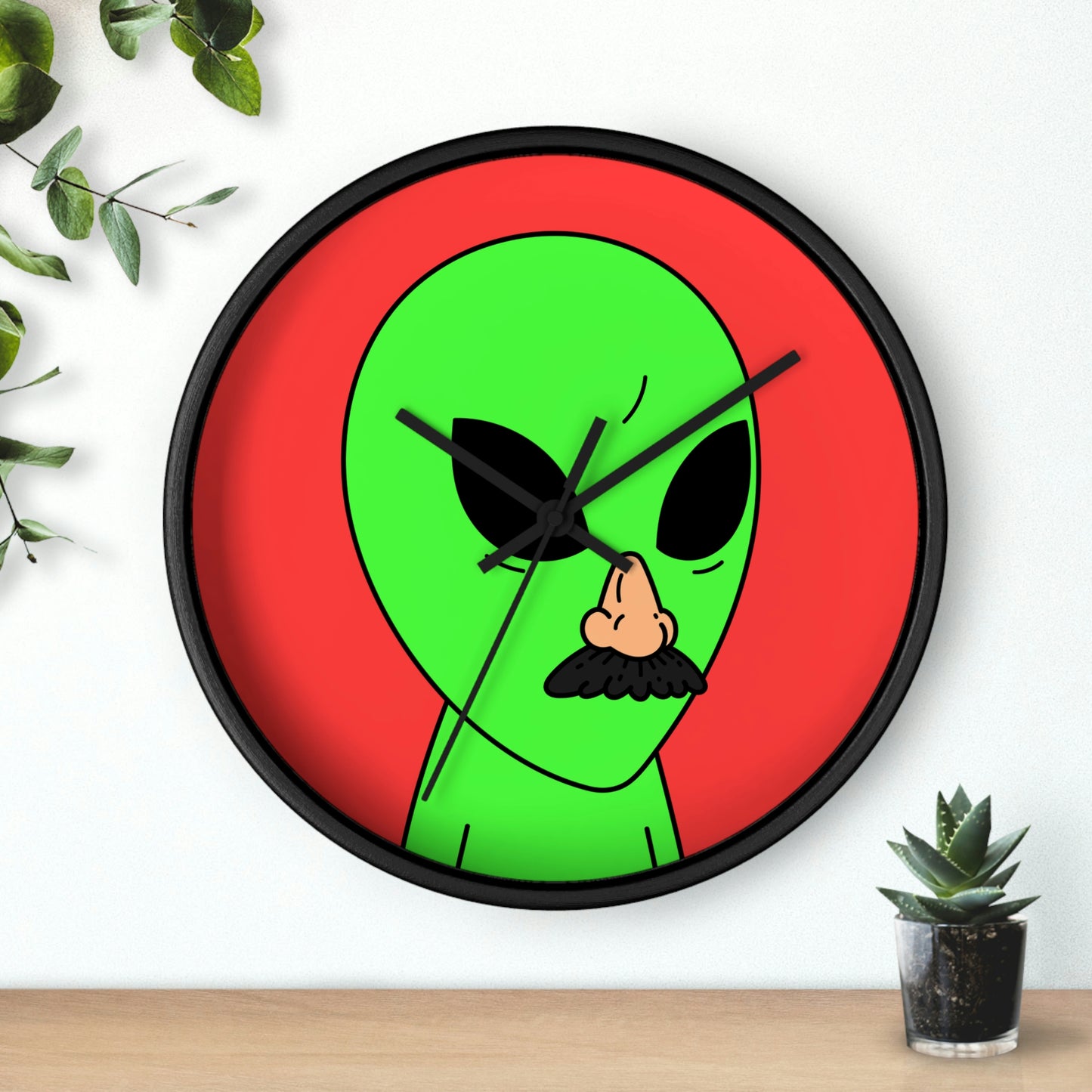 Green Visitor Alien Disguised Fake Nose Wall clock