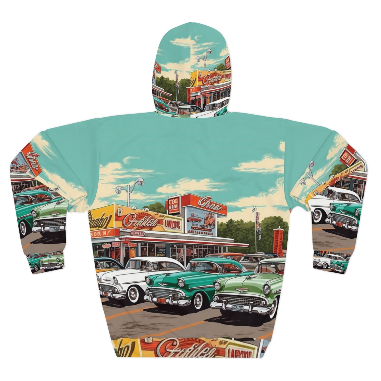 1950s Classic Car Collection Retro Artwork Unisex Pullover Hoodie (AOP)