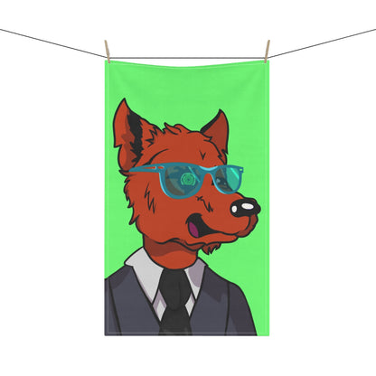 Cyborg Wolf Grey Suit Black Tie Blue Glasses Orange Fur Boho Kitchen Towel