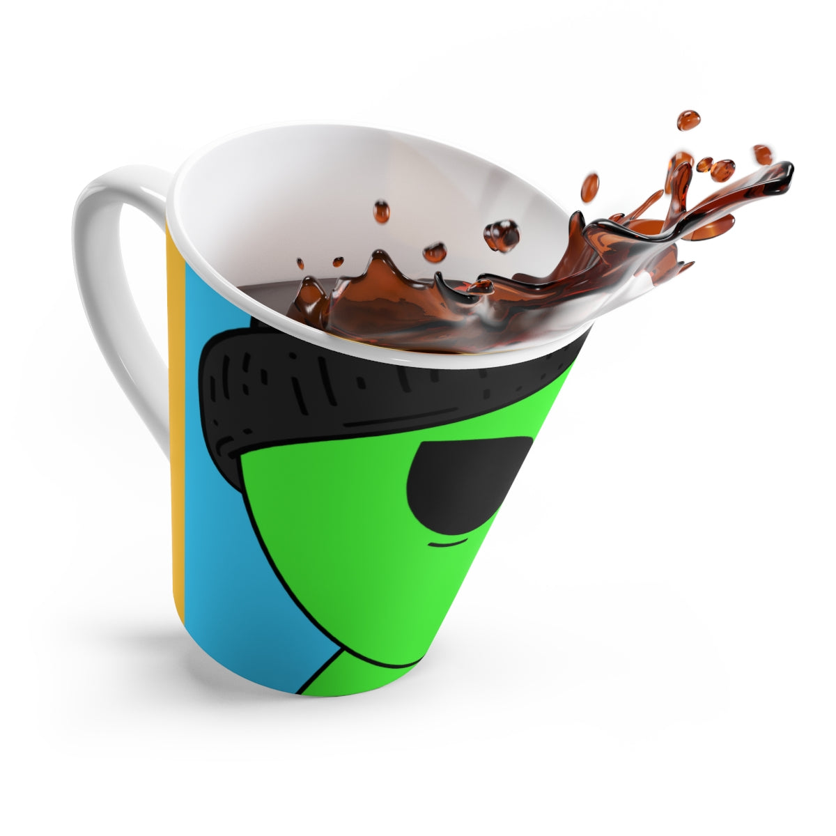 Pipe Smoking Green Alien Black Beanie Latte Mug