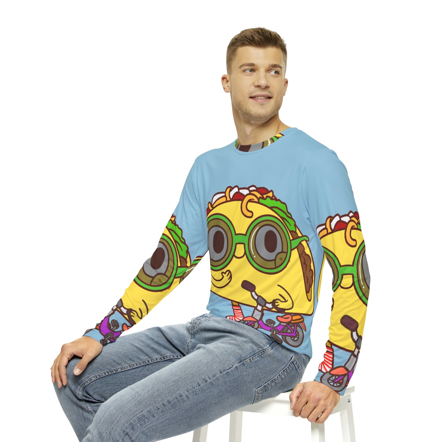 Bicycle Bike Rider Digital Taco Men's Long Sleeve AOP Shirt