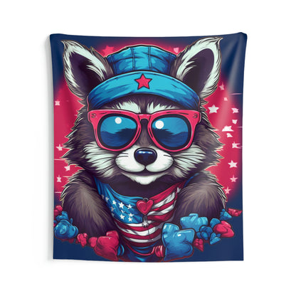 Cute Furry Raccoon Animal USA Flag Style Indoor Wall Tapestries