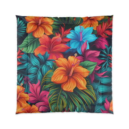 Vibrant Hawaiian-Inspired Tropical Floral Pattern Design Comforter