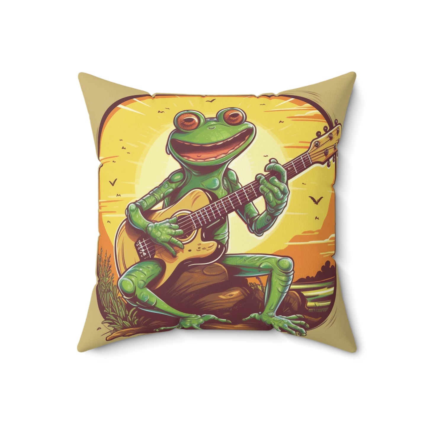 Swamp Frog Acoustic Guitar Player Outdoor Spun Polyester Square Pillow