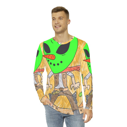 Cowboy Pistol Gun Draw Alien Veggie Visi Vegetal Visitante Camisa AOP de manga larga para hombre 