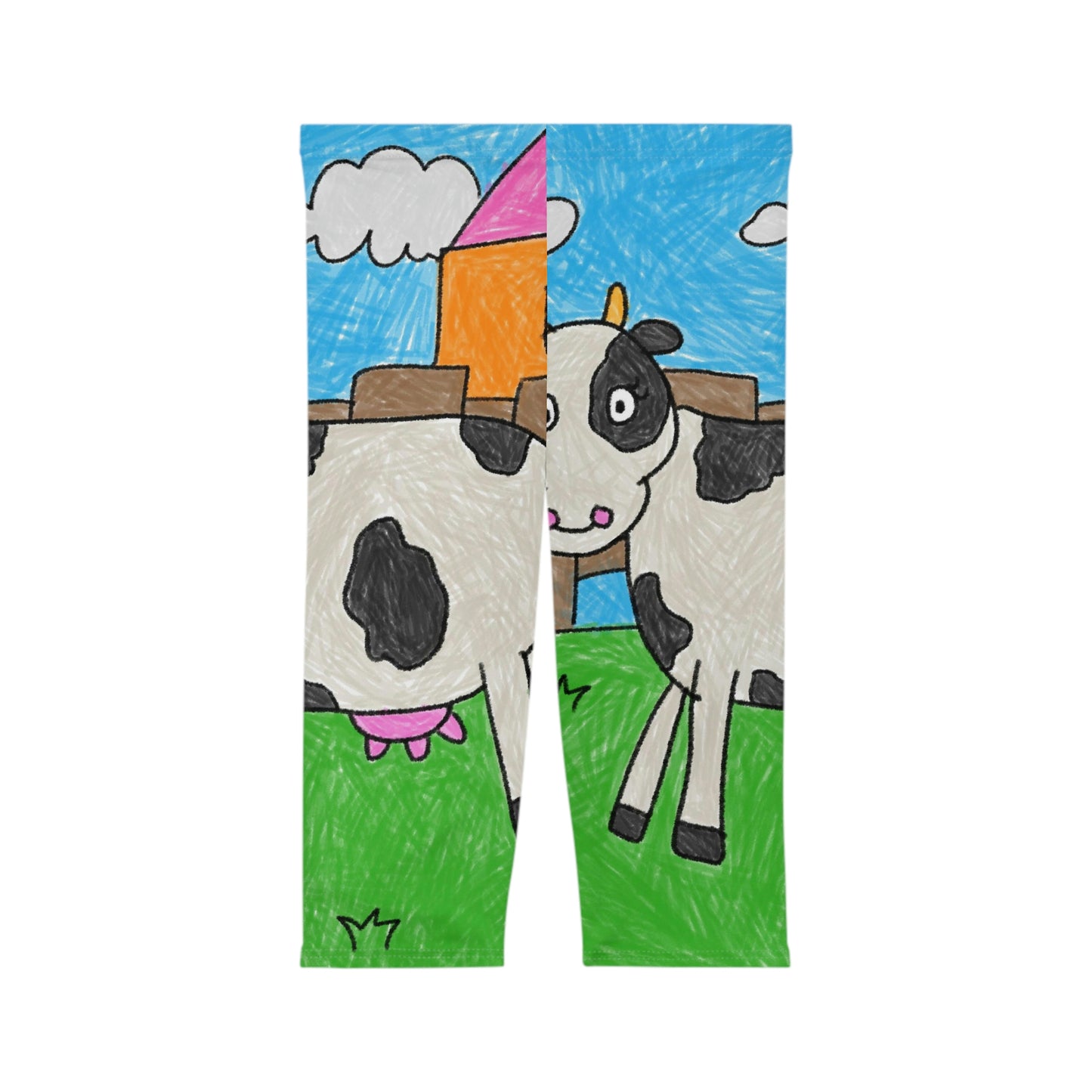 Leggings capri para mujer con personaje animal de granero de granja de vaca Moo (AOP) 