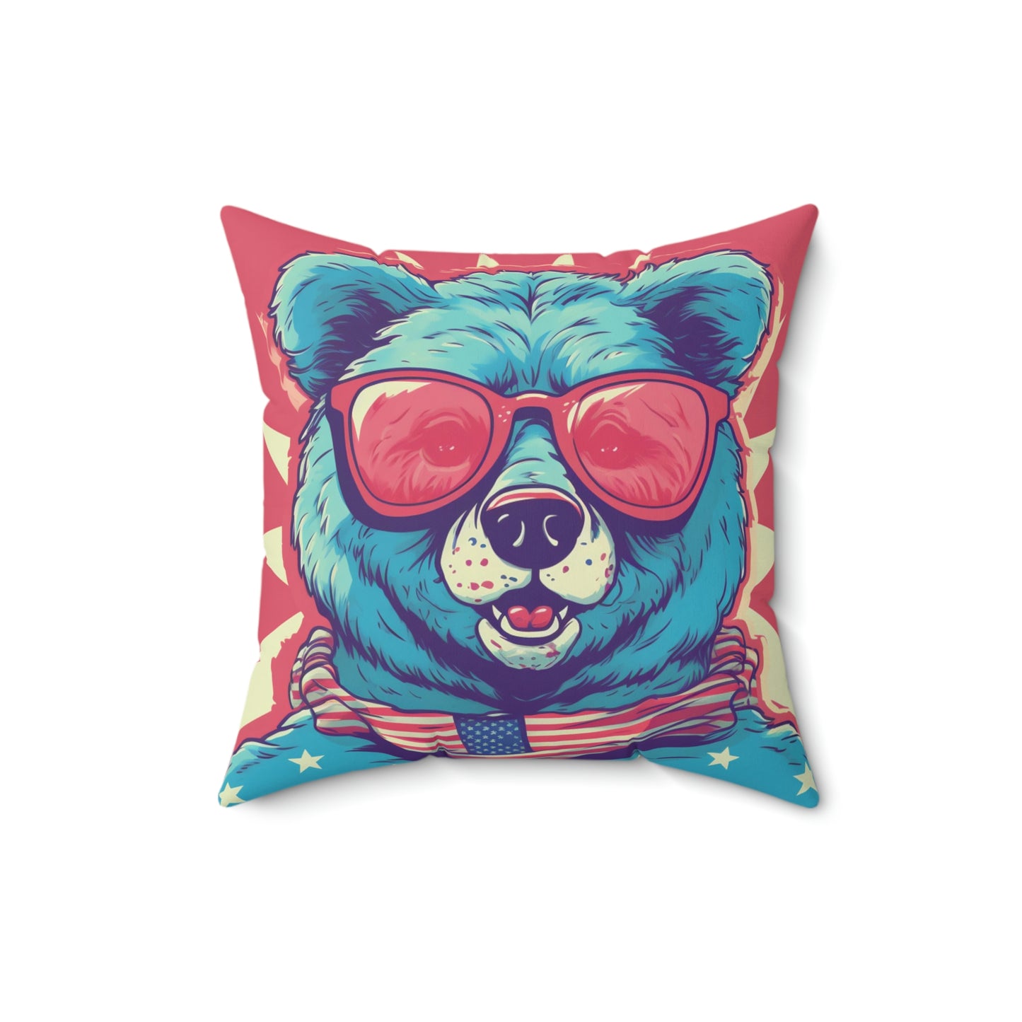 4th of July Festive Fun: Cute Patriotic Bear Graphic USA Style Spun Polyester Square Pillow