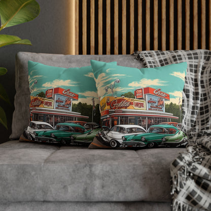 1950s Classic Car Collection Retro Artwork Spun Polyester Square Pillow Case