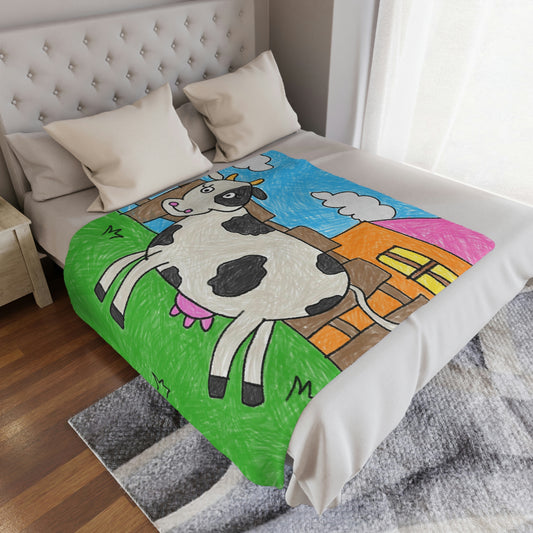 Cow Moo Farm Barn Animal Character Minky Blanket