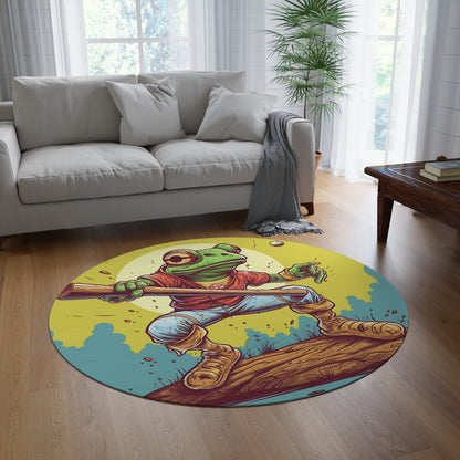 Baseball Frog Athlete Sports Amphibian Round Rug