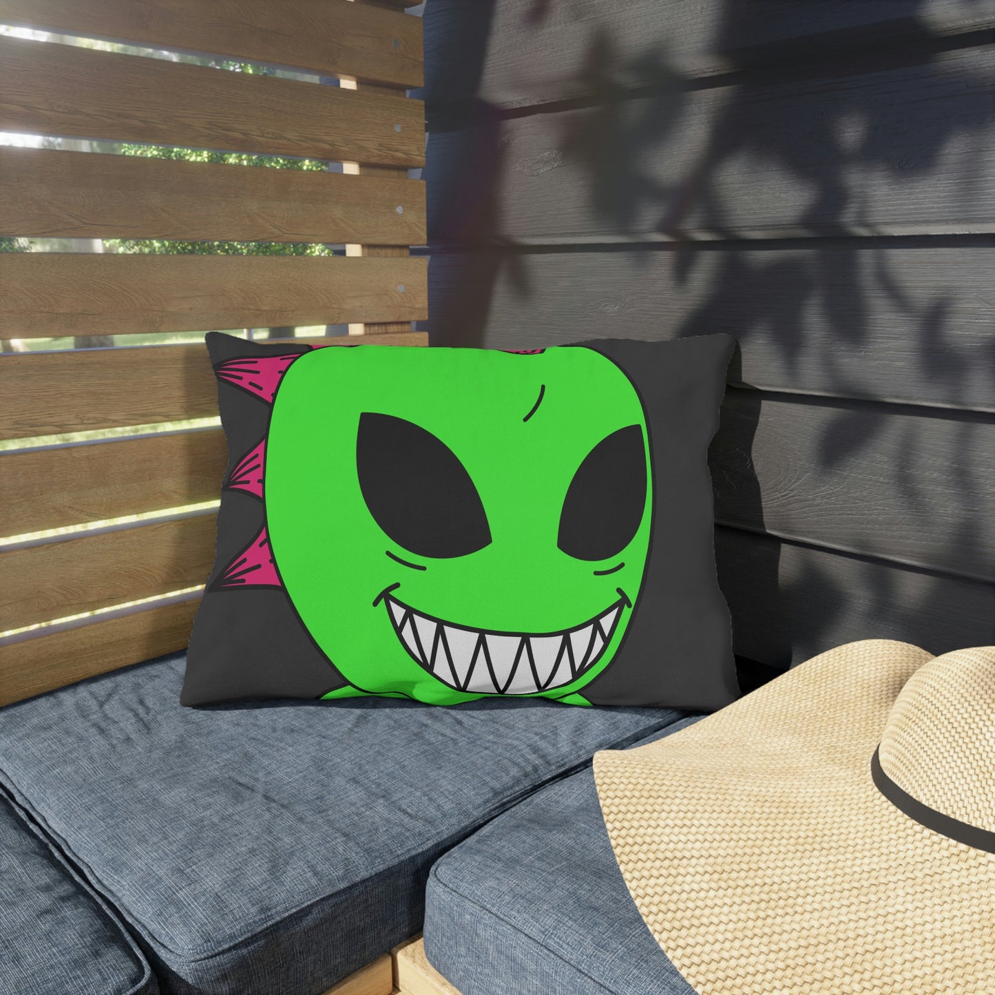 Spiked Pink Hair Muscle Alien Visitor Outdoor Pillows