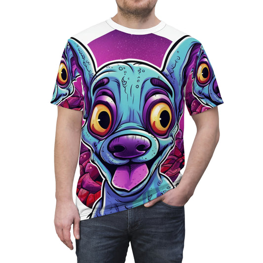 Classic Alien Dog Space Cartoon Style with a Retro Twist Unisex Cut & Sew Tee (AOP)