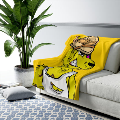 Cyborg Wolve Yellow Fur Ripped Shirt Hard Hat Wolf Sherpa Fleece Blanket