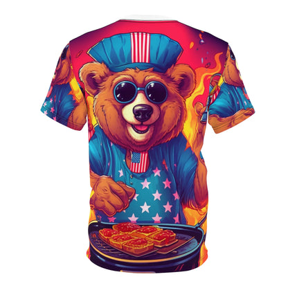 Patriotic Bear's BBQ Bash: Grill and Chill this of July 4 USA ユニセックス カットソー Tシャツ (AOP) 