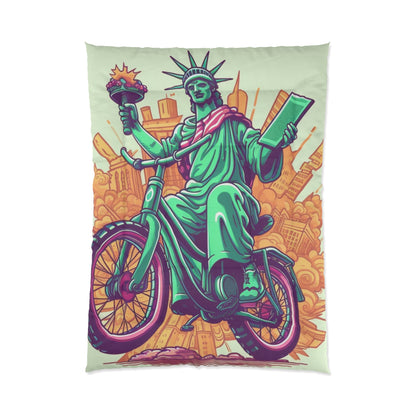 Statue of Liberty Cyclist Bike Rider American Graphic Comforter