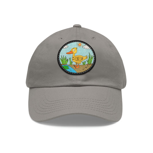 Yellow Duck Bird Pond Dad Hat with Leather Patch (Round)