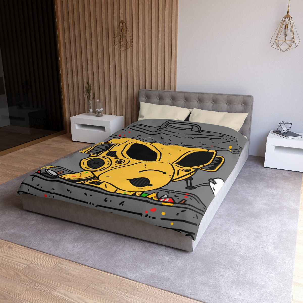 Trashcan Art Egg Armored Yellow Future Alien Cyborg Machine Visitor Microfiber Duvet Cover