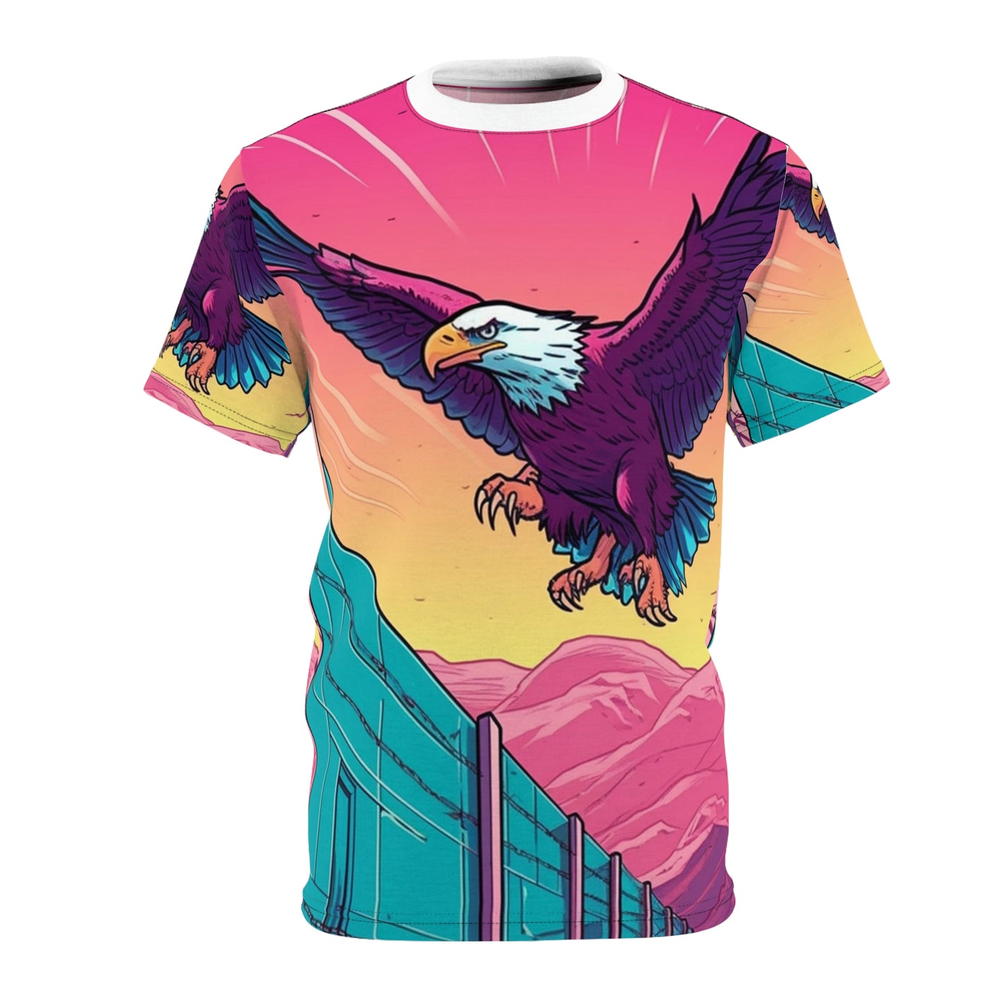 American Bald Eagle Border Build Fly Wall Graphic Unisex Cut & Sew Tee (AOP)