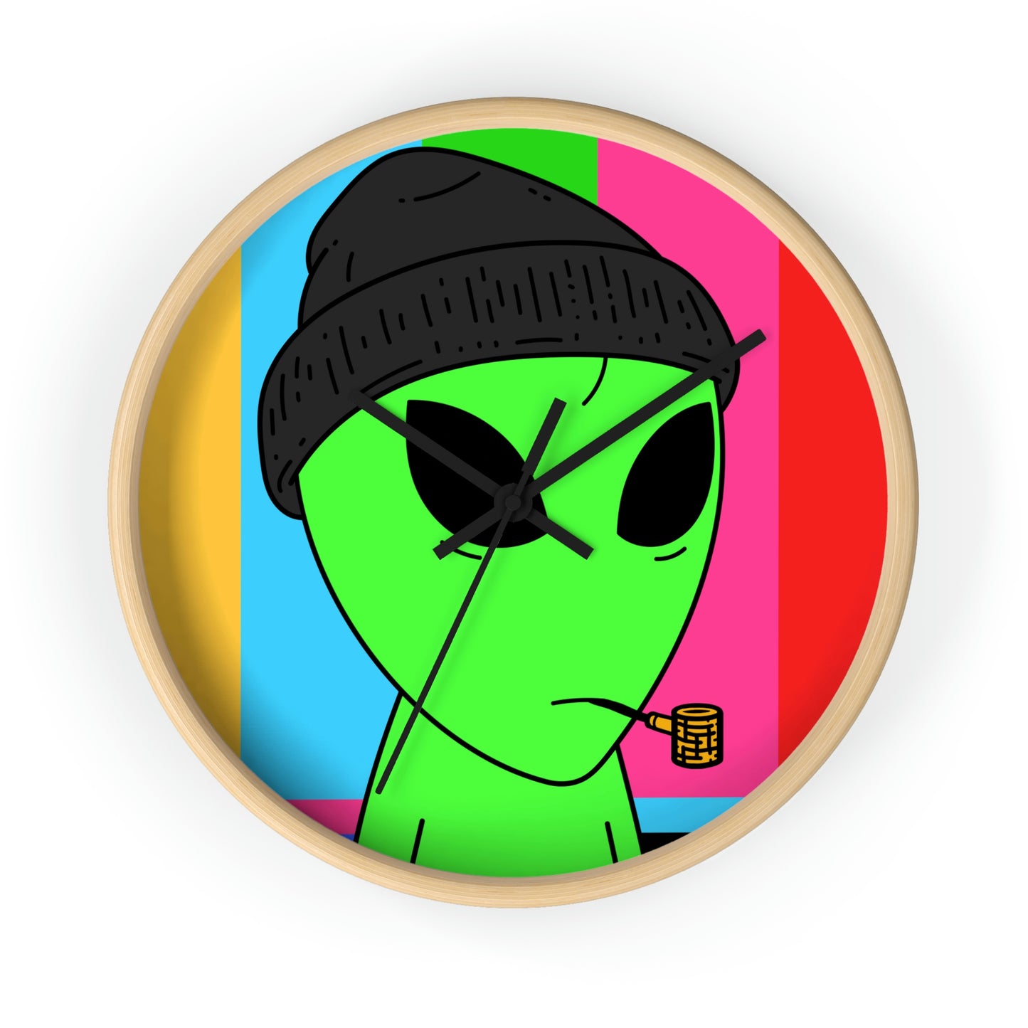 Pipe Smoking Green Alien Black Beanie Wall clock