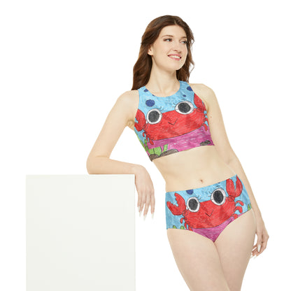 Lobster Crab Graphic Sea Lovers Sporty Bikini Set (AOP)