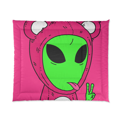 Oso Rosa Paz Verde Mano Lengua Visitante Extraterrestre Cama Colcha