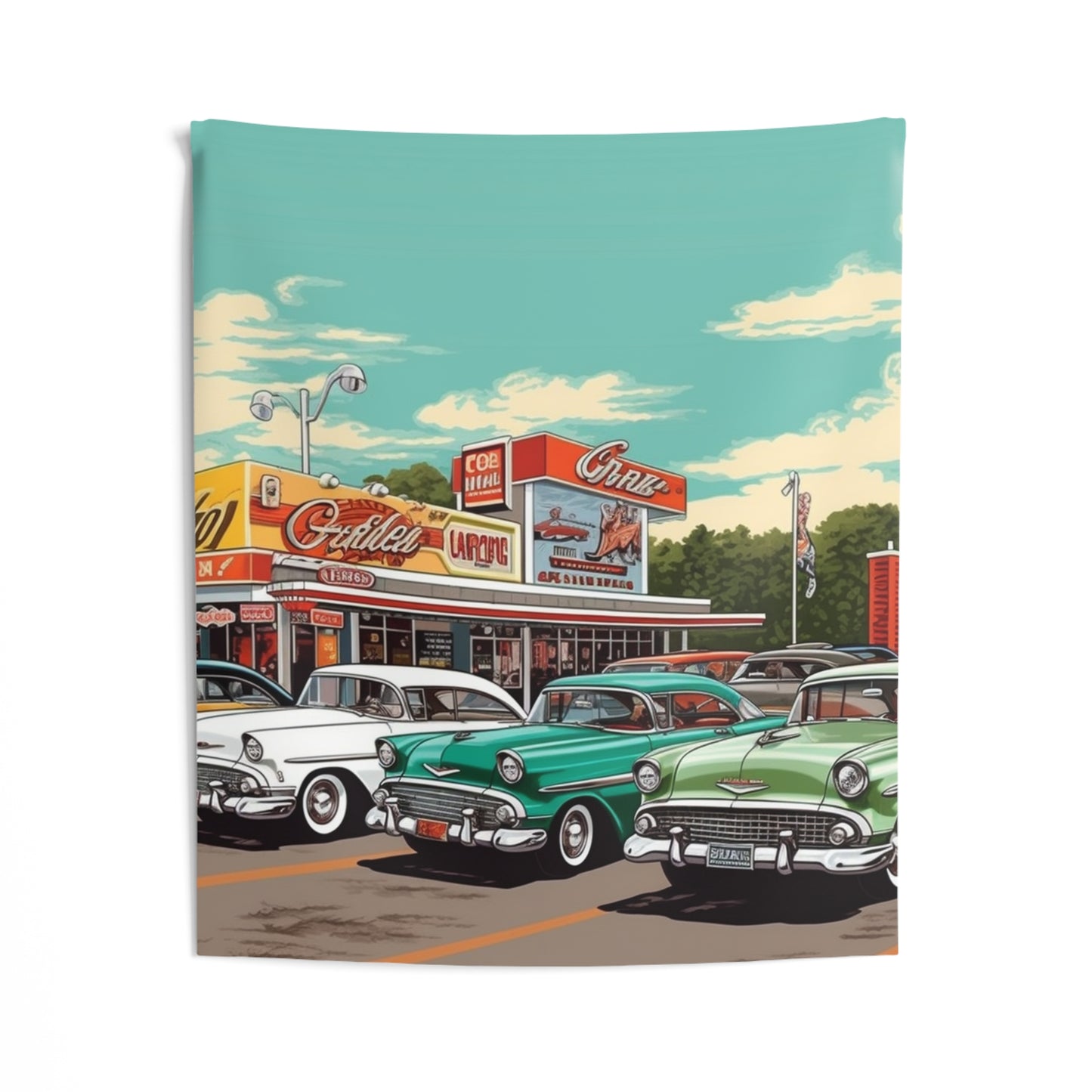 1950s Classic Car Collection Retro Artwork Indoor Wall Tapestries