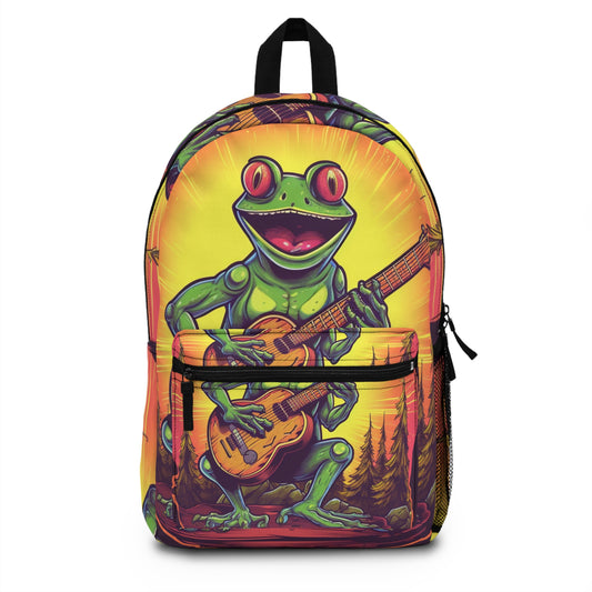 Classic Frog ontop a log Style Guitar Playing Musician Backpack