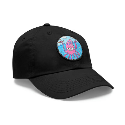 The Kraken Octopus Clean Graphic Dad Hat with Leather Patch (ラウンド)