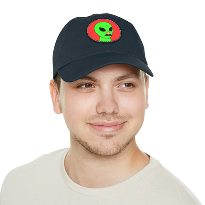 Fake Alien Human Mask Dad Hat with Leather Patch (Round)