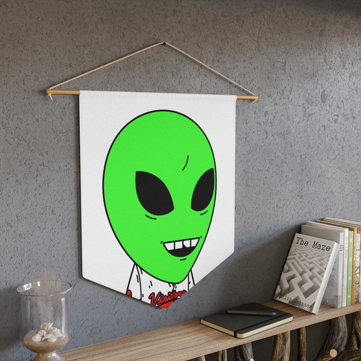 Visi Jersey Chipped Tooth Large Smile Face Green Alien Visitor Pennant