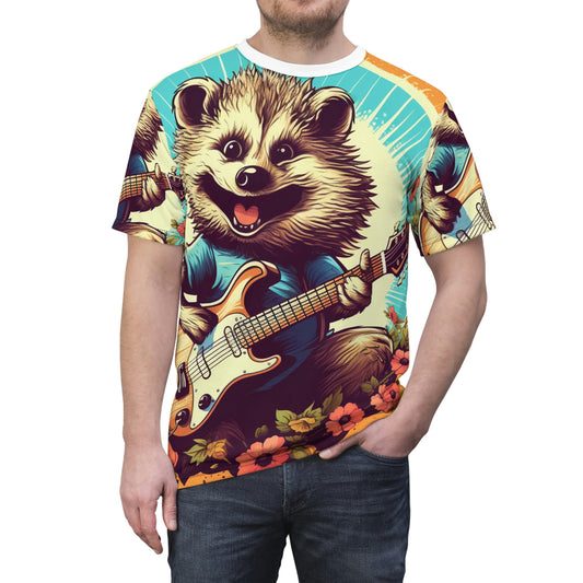 Hedgehog Guitar Band Music Musician Rock Star Graphic Unisex Cut & Sew Tee (AOP)