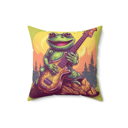 Frog Log Bass Guitarist Musician Swamp Graphic Spun Polyester Square Pillow