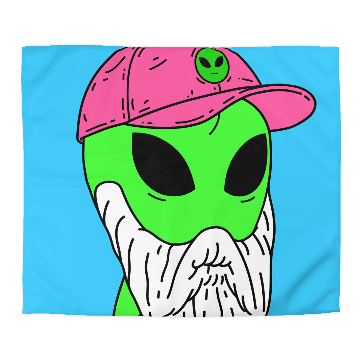 Bearded Green Visitor Pink Alien Hat Cartoon Comic Microfiber Duvet Cover