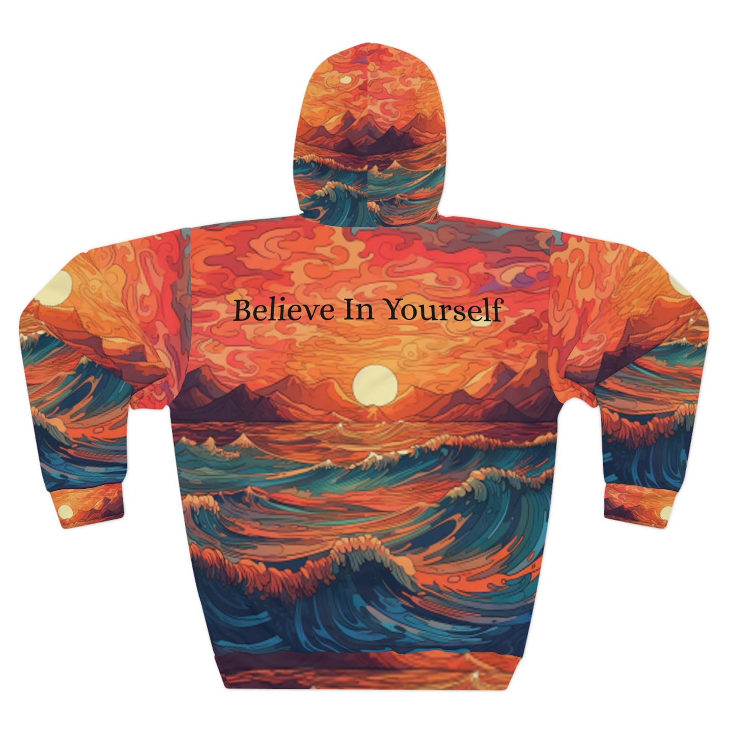 Inspirador 'Cree en ti mismo' - Sudadera con capucha unisex Sunrise Ocean Art (AOP) 