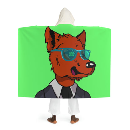 Cyborg Wolf Grey Suit Black Tie Blue Glasses Orange Fur Hooded Sherpa Fleece Blanket